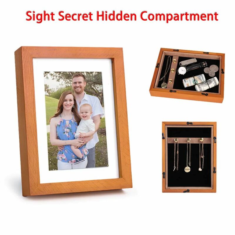 Kotak penyimpanan bingkai foto tersembunyi, wadah penyimpanan bingkai foto tersembunyi dengan kompartemen rahasia, kunci perhiasan uang tunai untuk rumah kantor