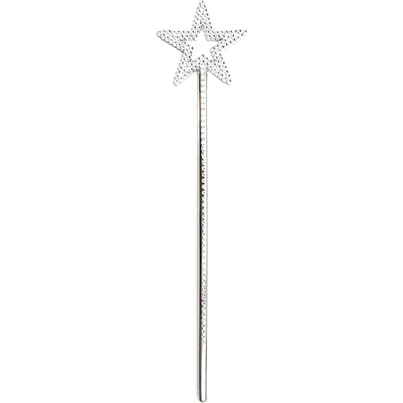 女の子のためのスターワンド天使の杖、銀のメッキスティック、プリンセスの杖、女性のためのおもちゃ、13インチ