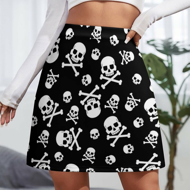 Minifalda con patrón de calavera y huesos cruzados para mujer, faldas de lujo para vacaciones de halloween
