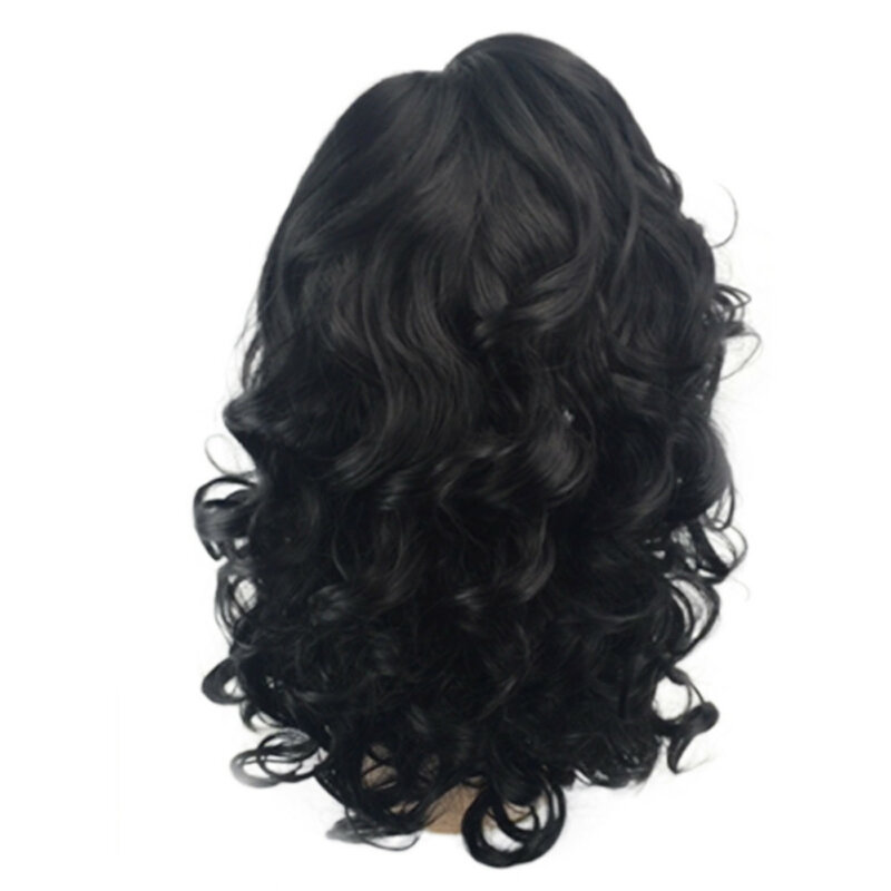 Cheveux bouclés courts noirs pour femmes, frange oblique, fibre chimique synthétique, haute température, couvre-chef InjWig, mode Tan