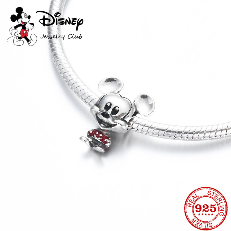 Mickey e Minnie Charme Vintage para senhoras, corrente de prata esterlina 925, frisada, se ajusta a pulseira Pandora original, jóias DIY, novo
