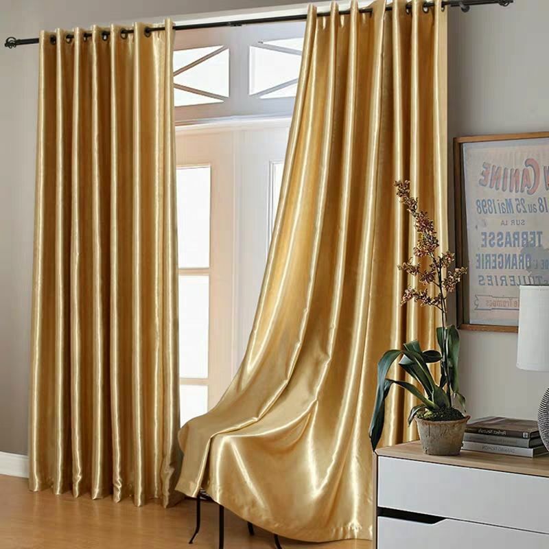 Cortinas opacas de color dorado puro de lujo para sala de estar, cenefa de ventana con sombreado Jacquard para dormitorio, decoración personalizada