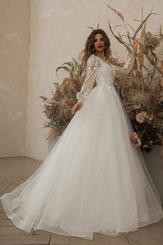 High End BOHO Puff Sleeves Wedding Dresses Appliques Tulle Bridal Gowns Formal Occasion Vestido De Noiva robe mariage