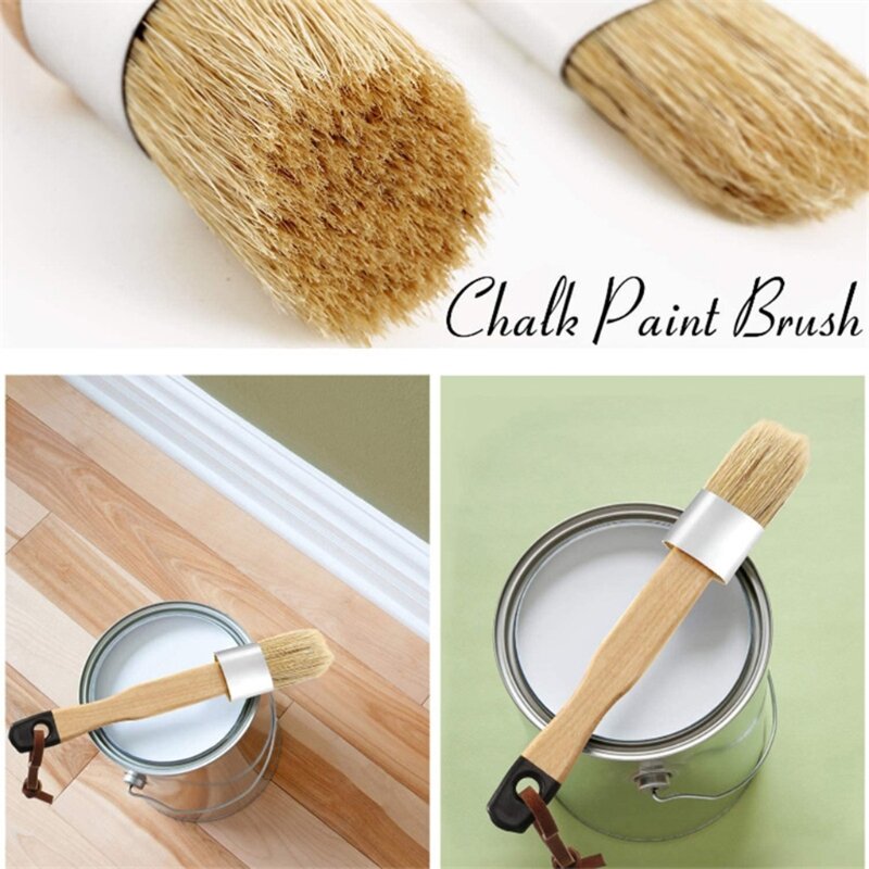 3 pçs redondo & largo & apontado giz pintura cera escova lidar com escovas cerdas naturais diy pintura ferramenta