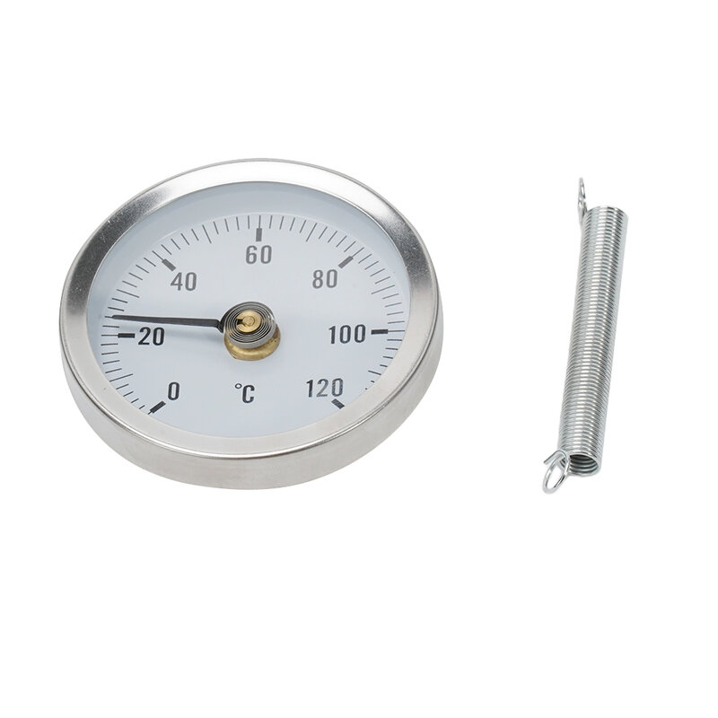 Termometer pipa Bimetal, termometer pengukur suhu Rohrthermometer 63mm penjepit pada pipa pemanas baja galvanis