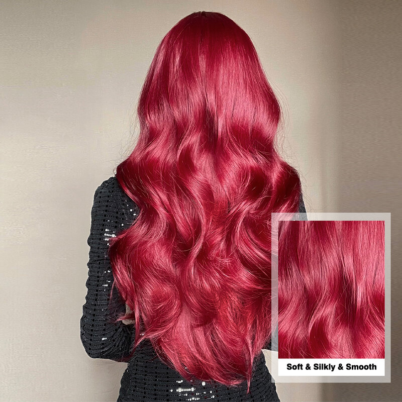 ALAN EATON parrucche per capelli rossi con frangia parrucche ondulate per il corpo lungo per le donne parrucca sintetica resistente al calore parrucca Cosplay rossa per le donne