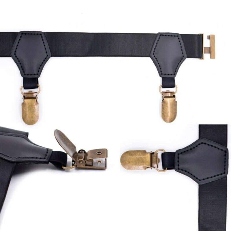 Sujetador de tirantes para calcetines negros, ligas, cinturón con Clips dobles de Metal antideslizantes