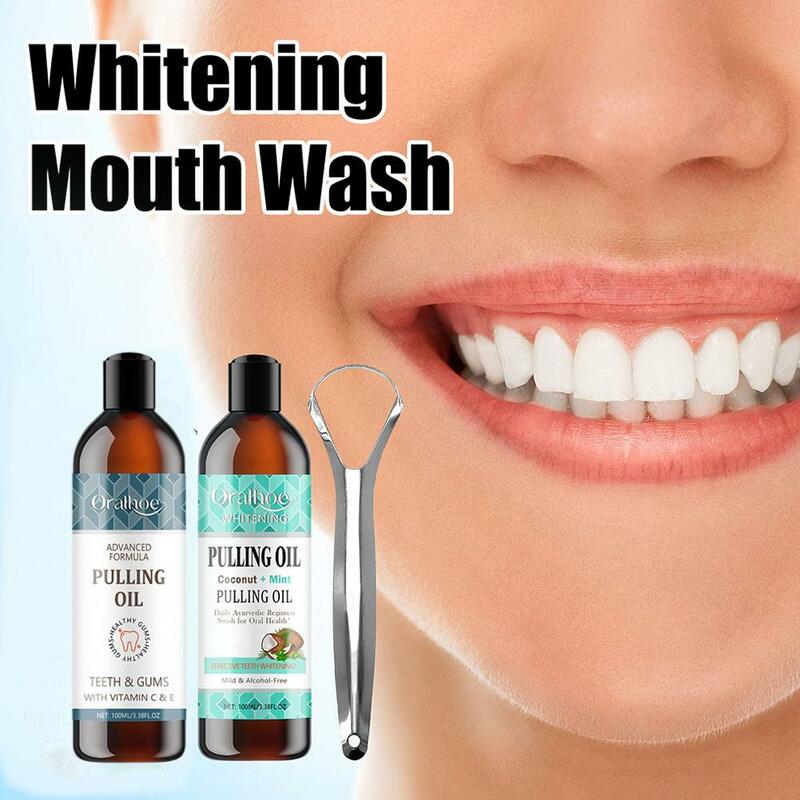 น้ำมันมะพร้าวที่ใช้ดึงน้ำยาบ้วนปากด้วยน้ำมัน Essential น้ำยาบ้วนปากแปรงสีฟันขูดลิ้น E5W5ดูแลไร้แอลกอฮอล์