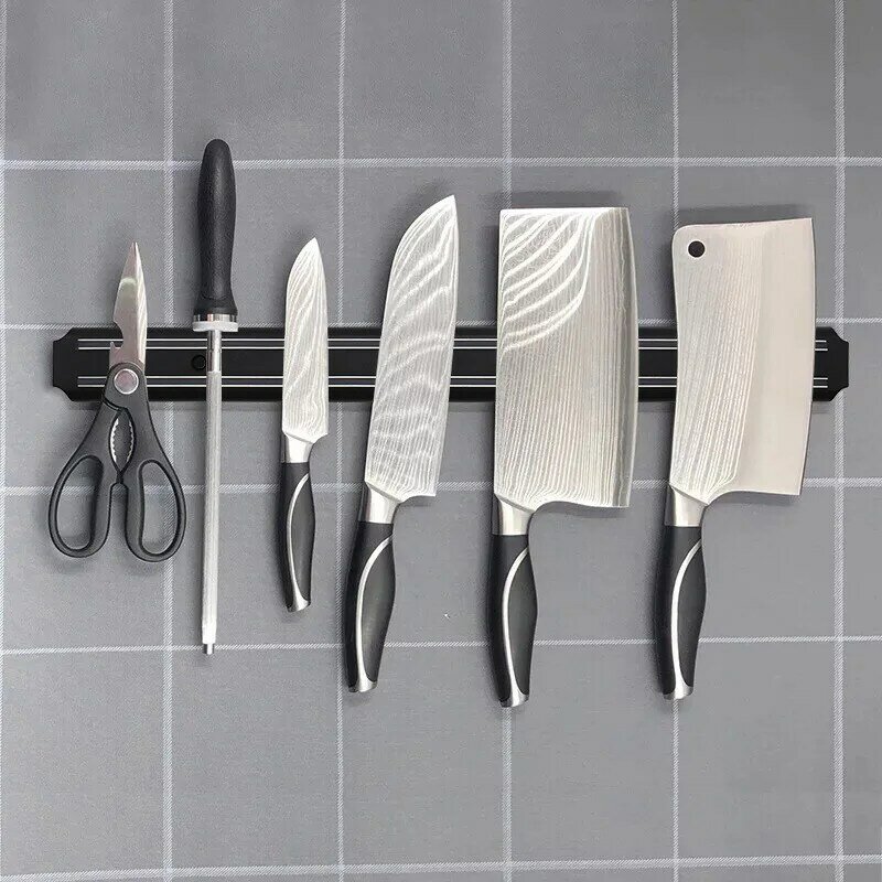 Łatwy montaż magnetyczny uchwyt na nóż do montażu ściennego czarny ABS uchwyt do klocek z tworzywa sztucznego uchwyt do przechowywania Chef Rack Strip naczynie kuchenne