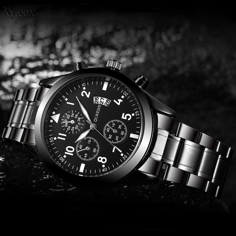 高級メンズウォッチ,ステンレススチール腕時計,アナログクォーツ,ブラック