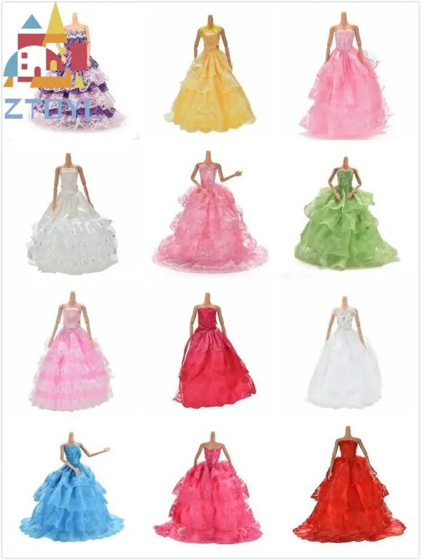 Vestido de princesa de casamento artesanal, multicamadas, para boneca, vestido de boneca floral, roupas de boneca, acessório para bonecas, imperdível