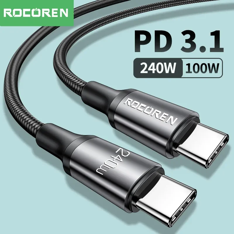 Rocoren 고속 충전 충전기 코드 USB-C, 100W USB C에서 C타입 케이블, USB PD 3.1, 240W, 5A, 아이폰 15 14 13 12 Pro Max, 맥북, 삼성용