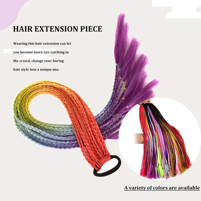 Estensione dei capelli della coda di cavallo intrecciata colorata 24 pollici trecce sintetiche Color arcobaleno coda di cavallo con fascia elastica per le ragazze delle donne