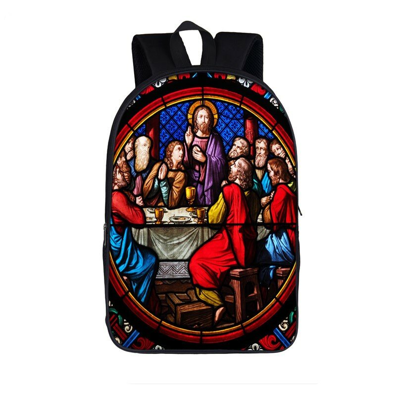 빈티지 예수 다채로운 그림 배낭, 여성 남성 캐주얼 여행 가방, 십대 어린이 학교 가방, 학생 노트북 백팩