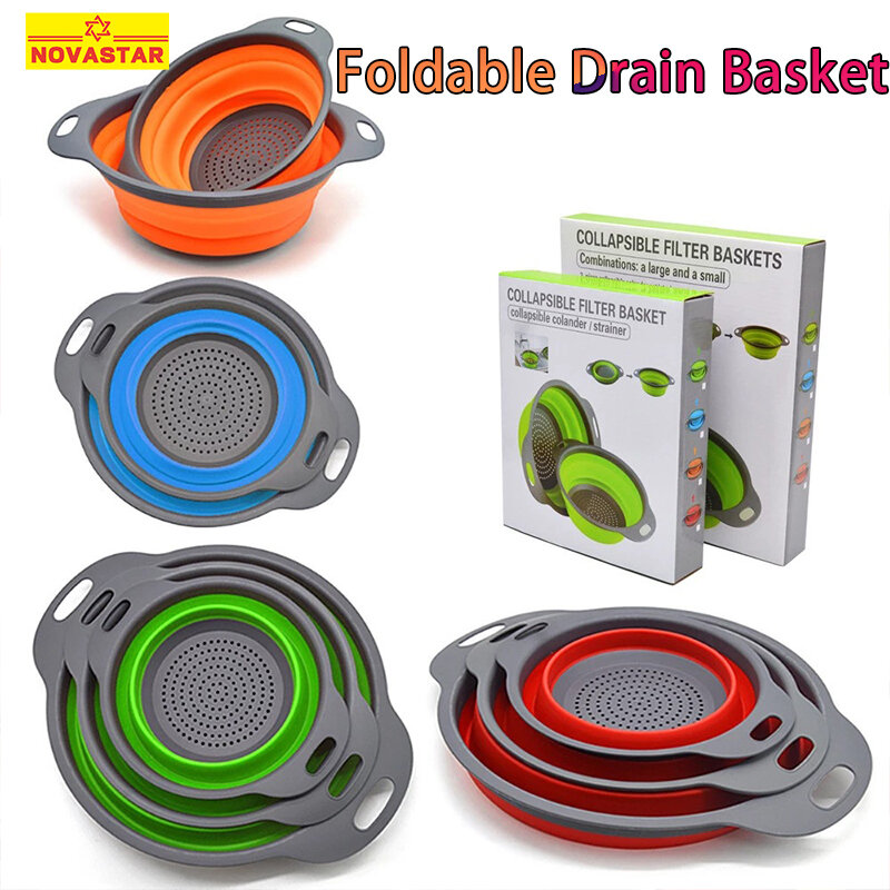 Foldable Strainer Fruit Vegetable Washing Basket Colander Dish Drainer Silicon Colander Collapsible Drainer Kitchen Storage Tool