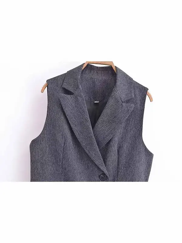 Chaleco corto de sarga de espiga para mujer, traje informal de doble botonadura, Vintage, sin mangas, Tops elegantes, 2024