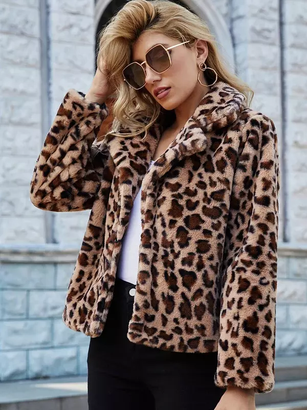 Chaqueta de leopardo peluda para mujer, abrigo cálido de piel sintética para ocio, chaquetas gruesas y esponjosas, prendas de vestir exteriores de lujo, 2023