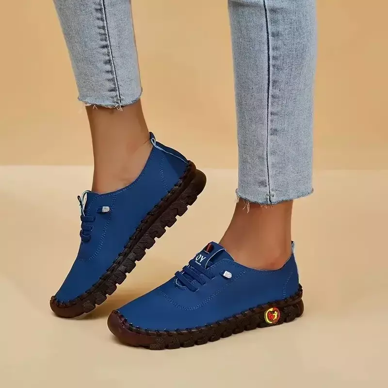 Sepatu kets wanita, sepatu loafer kulit datar bertali musim semi 2023 kasual nyaman untuk ibu Zapatos Chaussure Femme