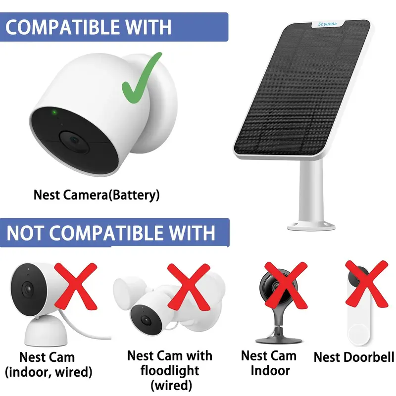 Painel Solar intempéries para Nest Camera (Bateria), Cabo de Alimentação, Cadeia Anti-Roubo e Anti-Drop Segurança, 4W, 13.1ft, Novo