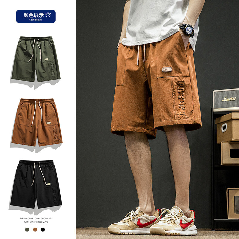Pantalones cortos Cargo con estampado de letras y bolsillo para Hombre, Ropa de calle informal, a la moda, novedad de verano