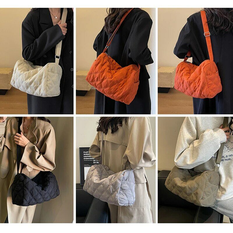 사각형 크로스바디 숄더백 여성용 패션 가방, 베개 모양, INS 디자인, 스레드 패턴, 캐주얼 단색 가방
