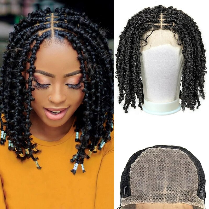 Braided Wigs Short Lace Front Wig Curly End Square Part Knotless Synthetic Braided Wig Box Braided Wig for Black Women