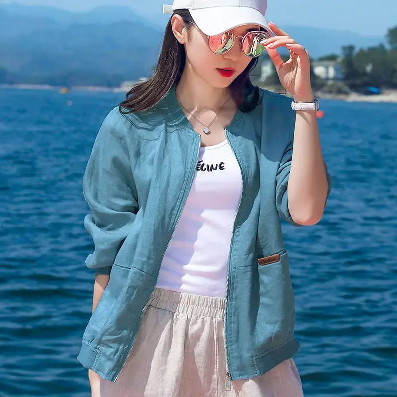 Cotton Linen Thin Women's Jacket Short Linen Loose Breathable Jacket Woman 2024 Summer New Fashion and Leisure Coat Top Jackets