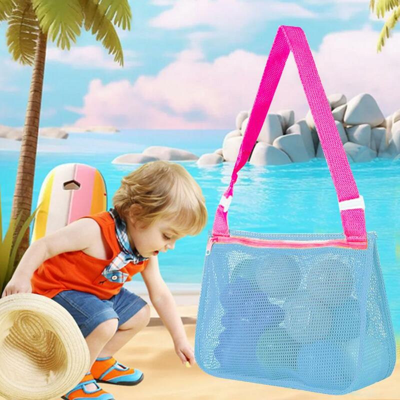 Mesh Shell Collection Bag Set para crianças, armazenamento de brinquedos de praia, alça ajustável, conchas, óculos de sol, fácil