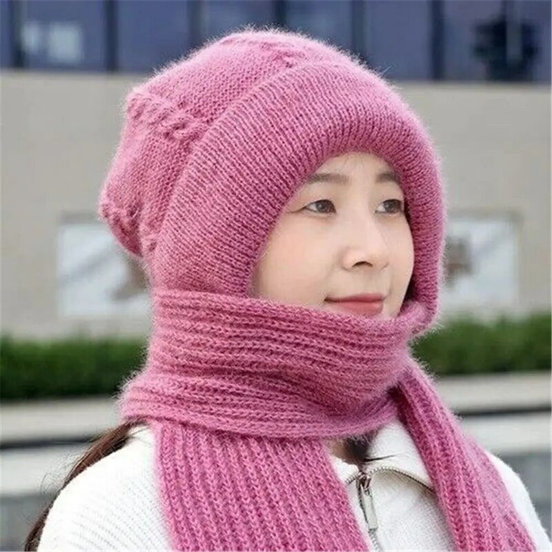 Winter Women Novelty Hat and Scarf in one piece Knited Caps Warm Casual Hat Scarf Set Women Caps Warmer Cycling Hat