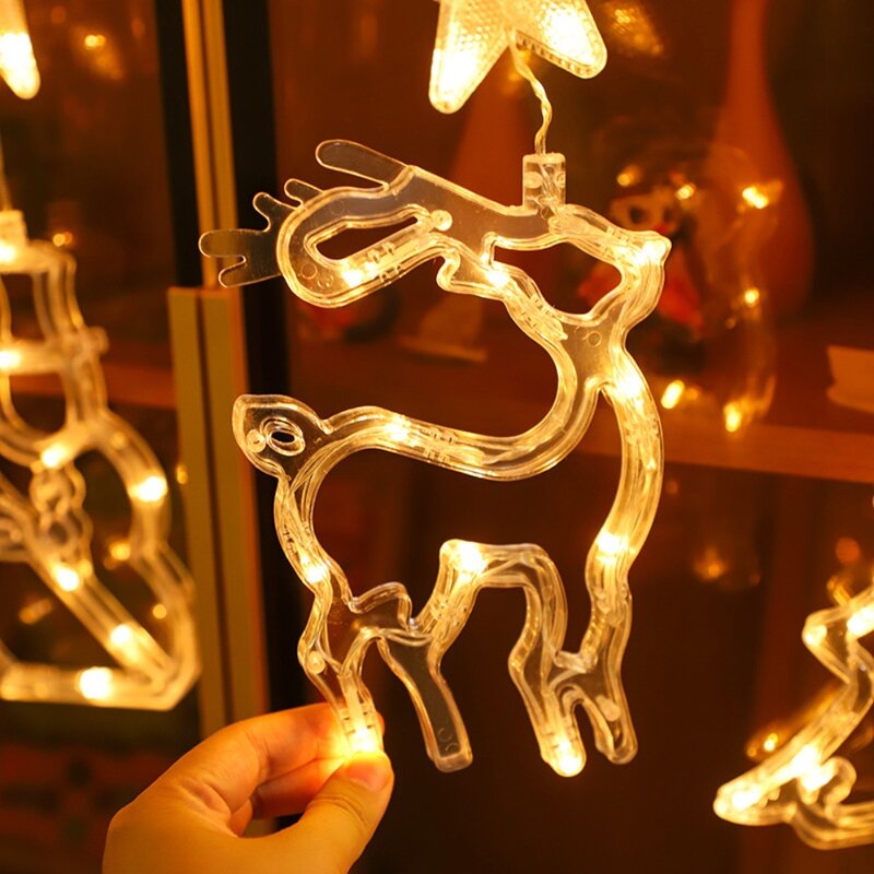 Guirnalda de luces LED con ventosa, lámpara colgante de estrella, decoración de árbol de navidad, regalos de Año Nuevo