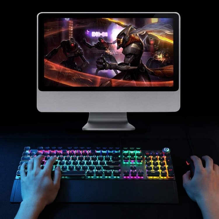 AULA F2088/F2058 108 klawiszy mieszane światło mechaniczna niebieska przełącznik klawiatura do gier z metalowym przyciskiem przewodowa klawiatura do gier USB
