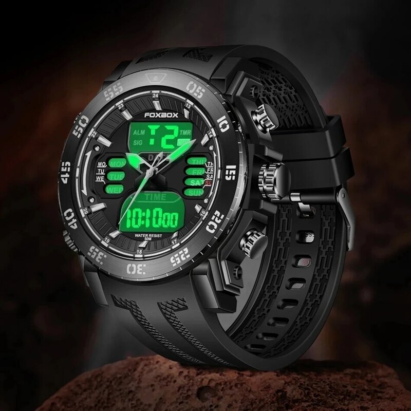 FOXBOX-reloj Digital militar para hombre, pulsera resistente al agua hasta 50m, LED, de cuarzo, deportivo, Masculino