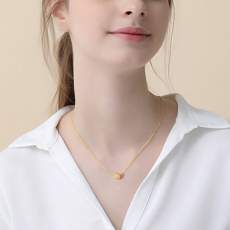24K Gold GP Charm Necklaces For Women OL Simple Lucky Beads Pendant Water Wave Clavicle Chain Collier Femme Jewelry Wedding Gift