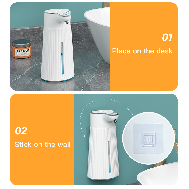 Dispensadores automáticos de espuma para banheiro, máquina de lavar mão inteligente, carregamento USB, branco, alta qualidade, material ABS, 400ml