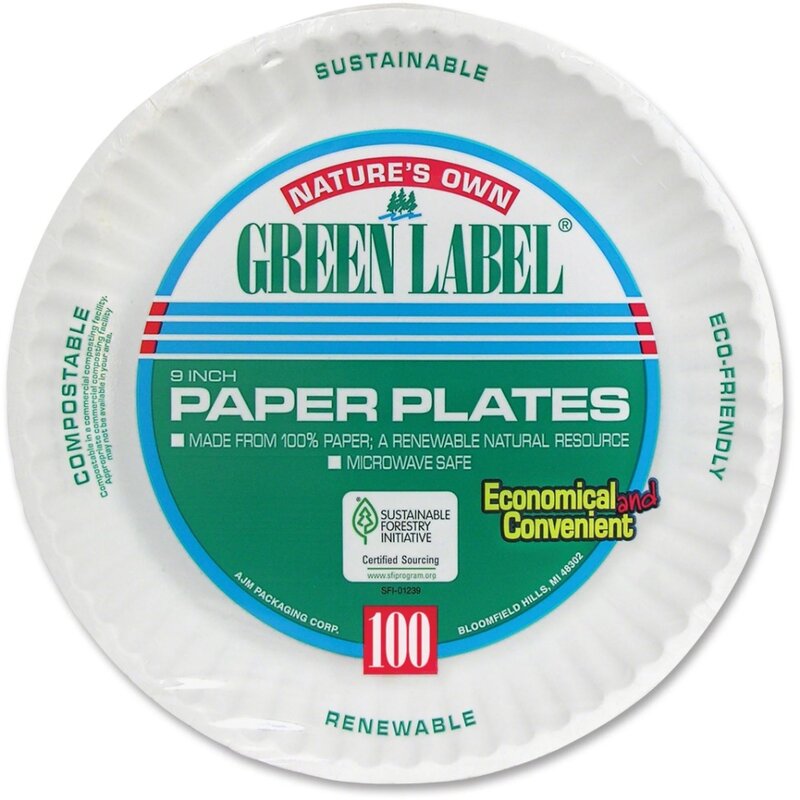 Corporation White Paper Plates, 9" Diameter, 100 Count