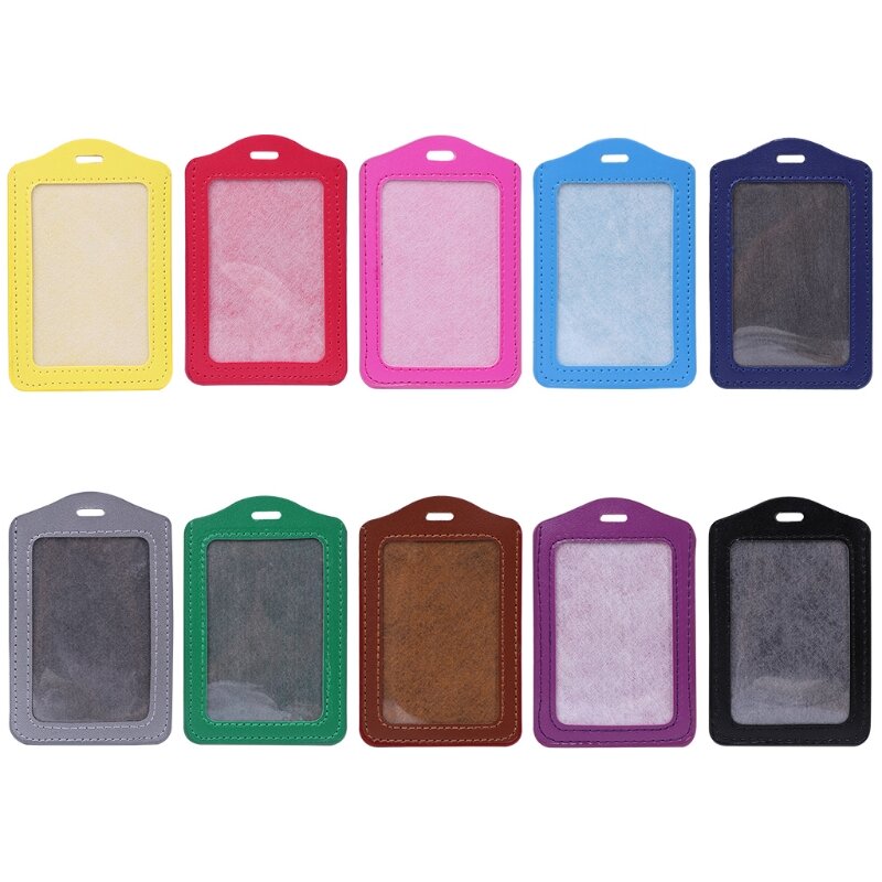 10 Colors  Window Business Work Card Holder Leather for Case Badge Vertical