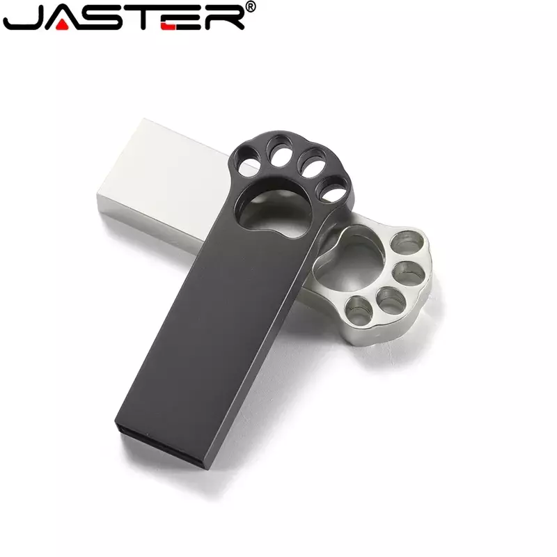 JASTER Pen drive kecepatan tinggi, Flash disk USB 2.0 cakar kucing logam 64GB 32GB stik memori 16GB gratis gantungan kunci
