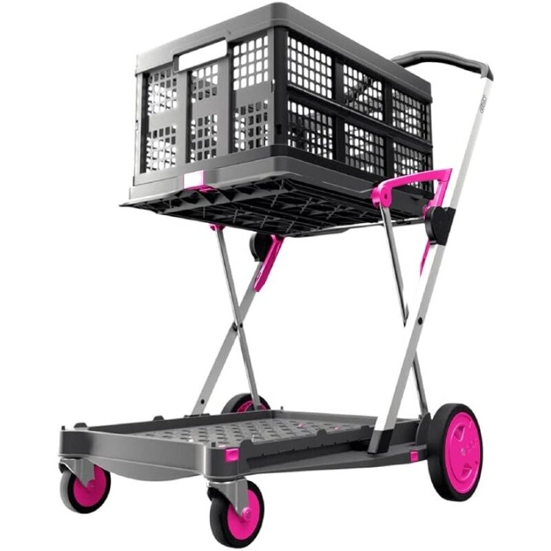 CLAX® The Original | Made in Germany | Multi use Functional Collapsible Carts |  Shopping Cart with Storage Crate (Pink)