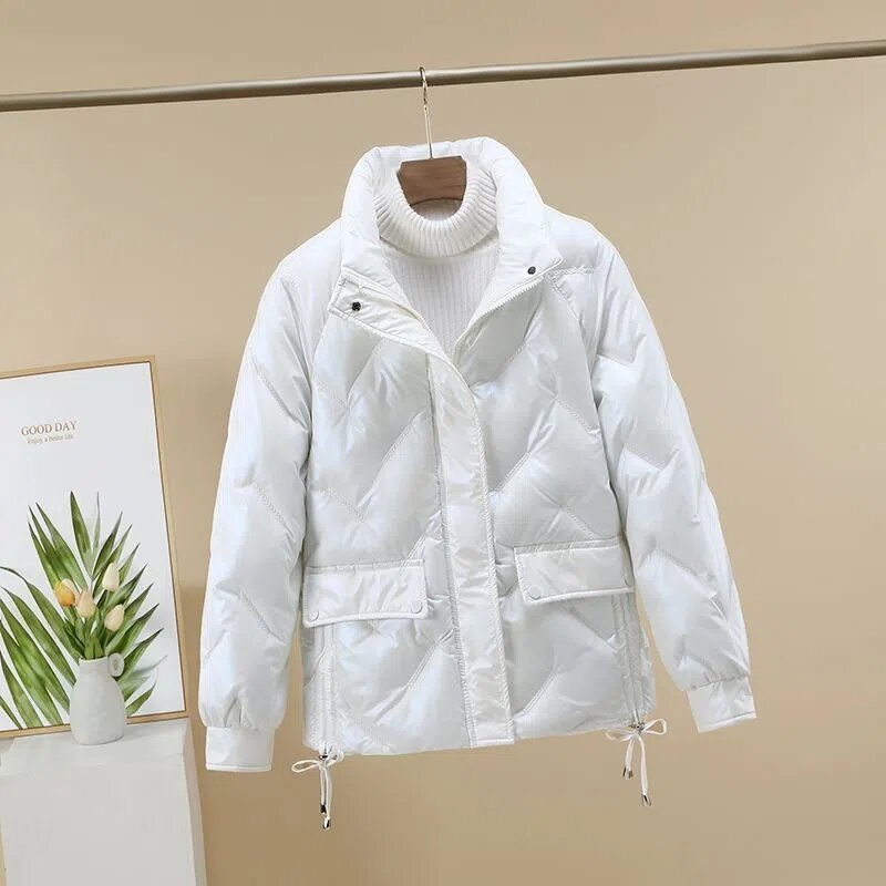 Jaqueta de algodão para baixo estilo curto das mulheres 2022 inverno novo solto brilhante lavagem livre jaqueta de algodão engrossado casaco de algodão quente