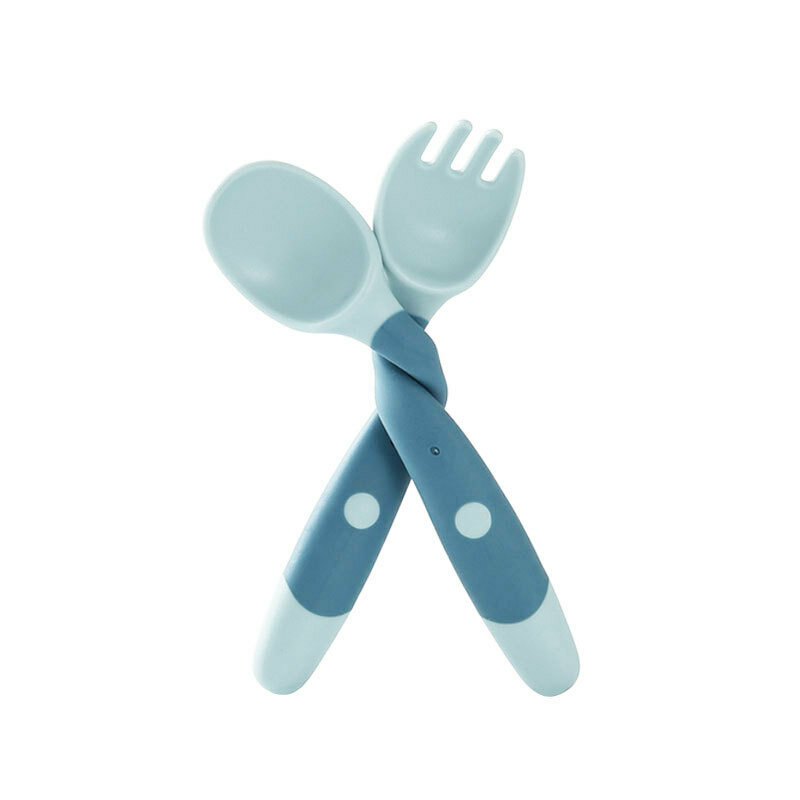 2PCS Silicone Spoon Fork Set para utensílios de bebê Auxiliar Food Toddler Aprender a comer Treinamento Bendable Soft Fork Infant Talheres