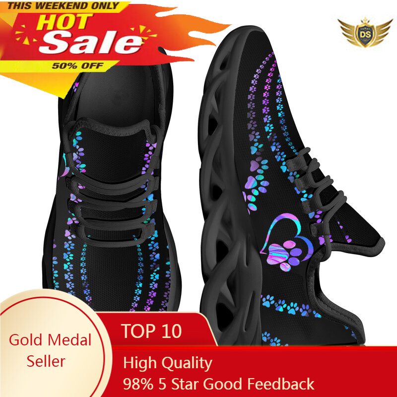 Cool Dog Footprint Camuflagem Impressão Sapatos Baixos para Mulheres, Tênis Macio Respirável, Lace Up Plataforma Casual