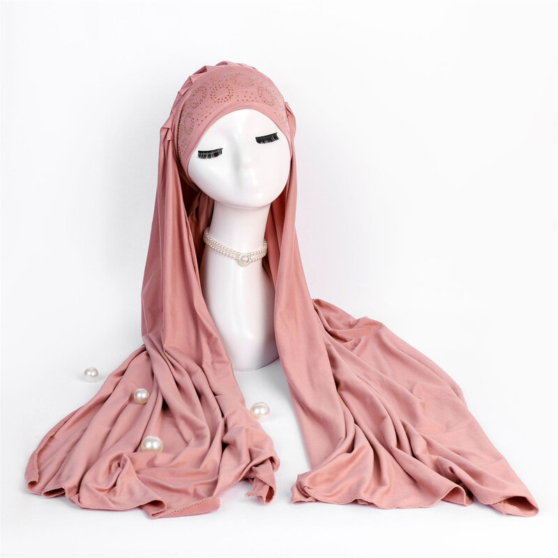 Hijab monocromático muçulmano para mulher, lenço de bandagem, jérsei étnico, envoltório de cabeça, turbante foulard de alta qualidade