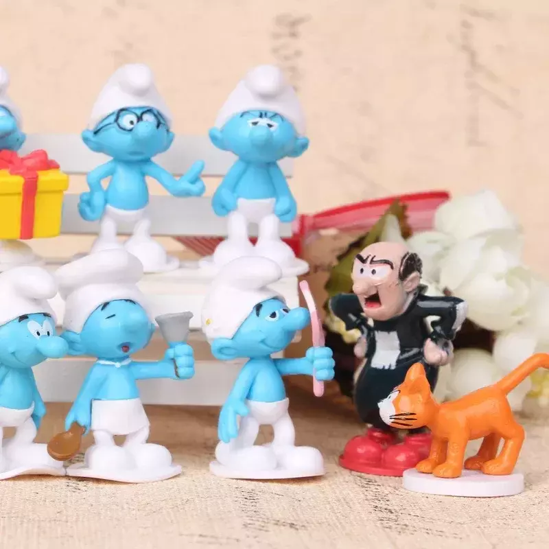 Terlaris 12 Smurfs model tangan Disney Les Schtro Smurfette kue bayi Elf biru boneka bentuk ornamen hadiah ulang tahun