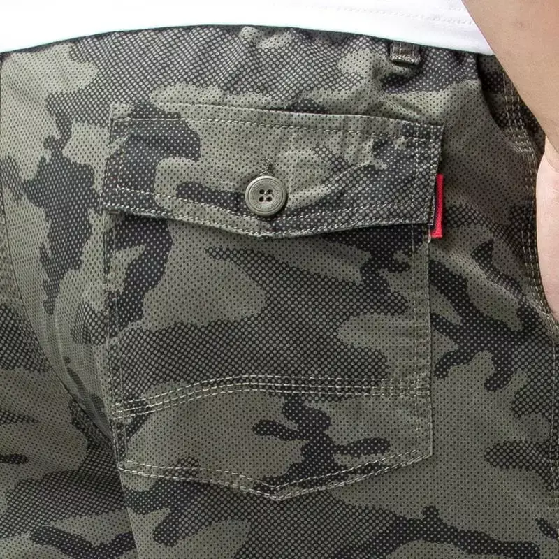 Shorts masculinos de carga confortáveis com zíper, calças de trabalho camuflagem, streetwear popular, novo em estoque