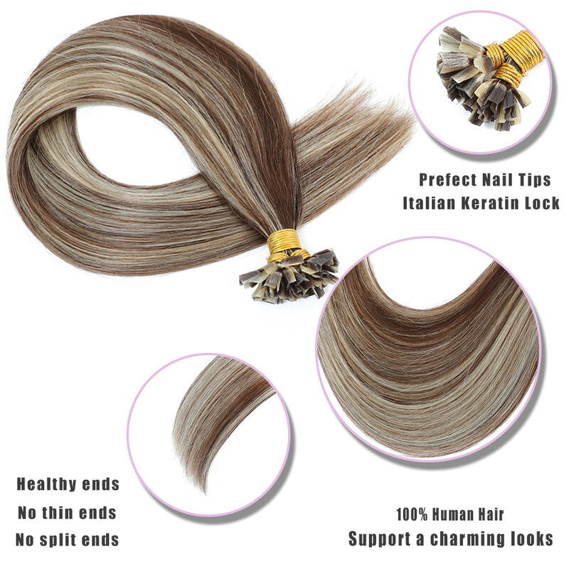 V-образные накладные человеческие волосы, волнистые волосы, шелковистые прямые темно-коричневые предварительно скрепленные V-образные кератиновые волосы для салона