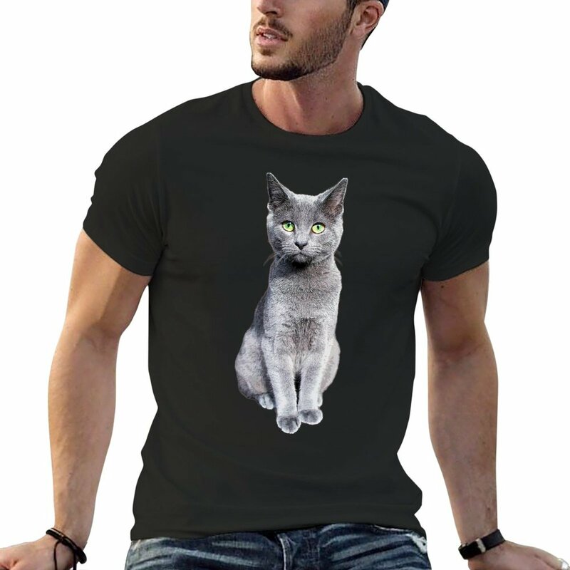 Gato Azul Russo Gatinho T-shirt dos homens, Camisetas Personalizadas, T Gráfico Curto, Novo