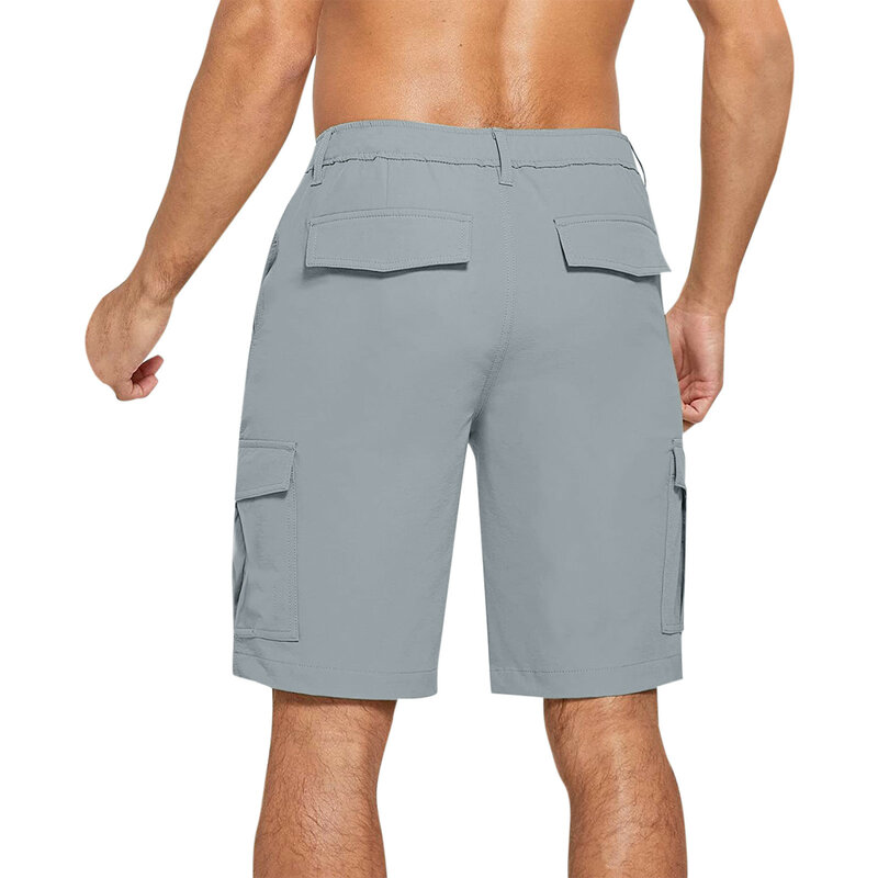 Calções de algodão multi-bolsos masculinos, roupa de trabalho ao ar livre, calça curta casual, calças respiráveis para caminhada, roupas de verão, 2024