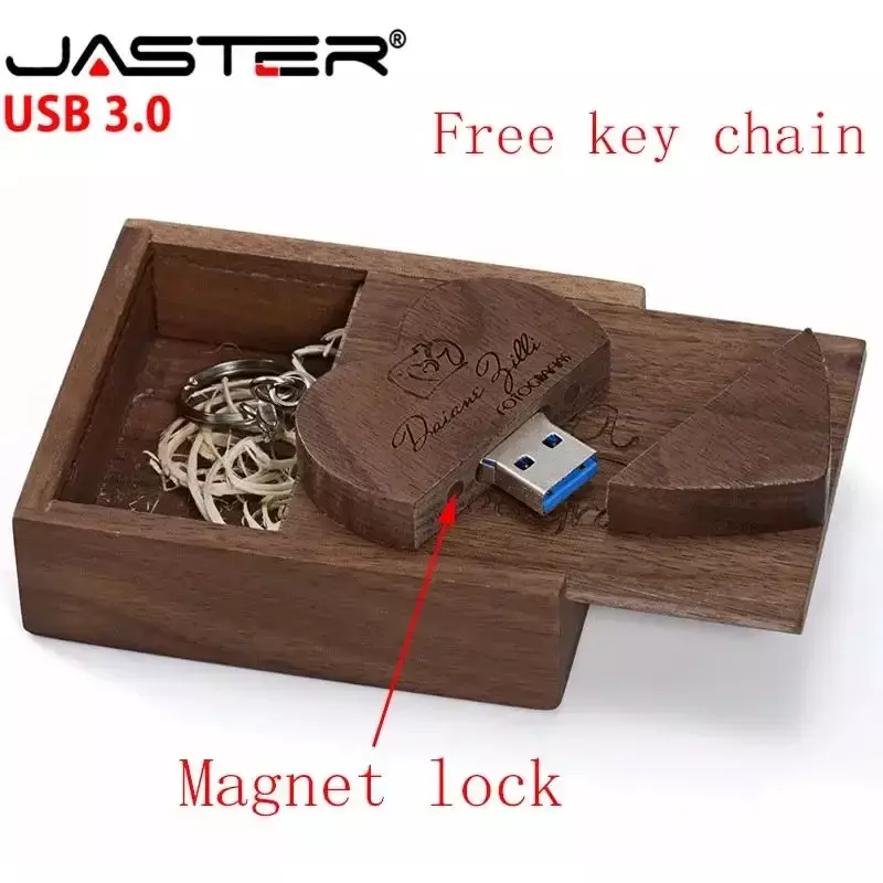 JASTER-고속 펜 드라이브 나무 심장 모양 USB 플래시 드라이브, 64GB 메모리 스틱, 커스텀 로고, 크리에이티브 선물, U 디스크 없는 열쇠 고리