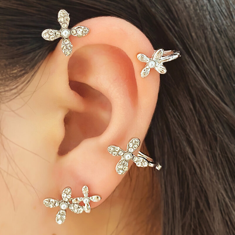 VKME – boucles d'oreilles papillon en métal argenté pour femmes, sans Piercing, scintillantes, cristal, bijoux de mariage