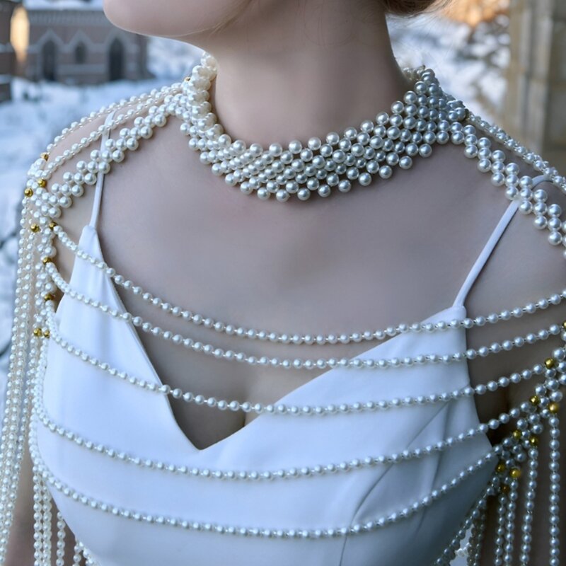 Sexy Perlen-Schulterkette, modische Körperkette, Halskette, künstlerisches Foto, stilvolle Schulter-Halskette für Damen